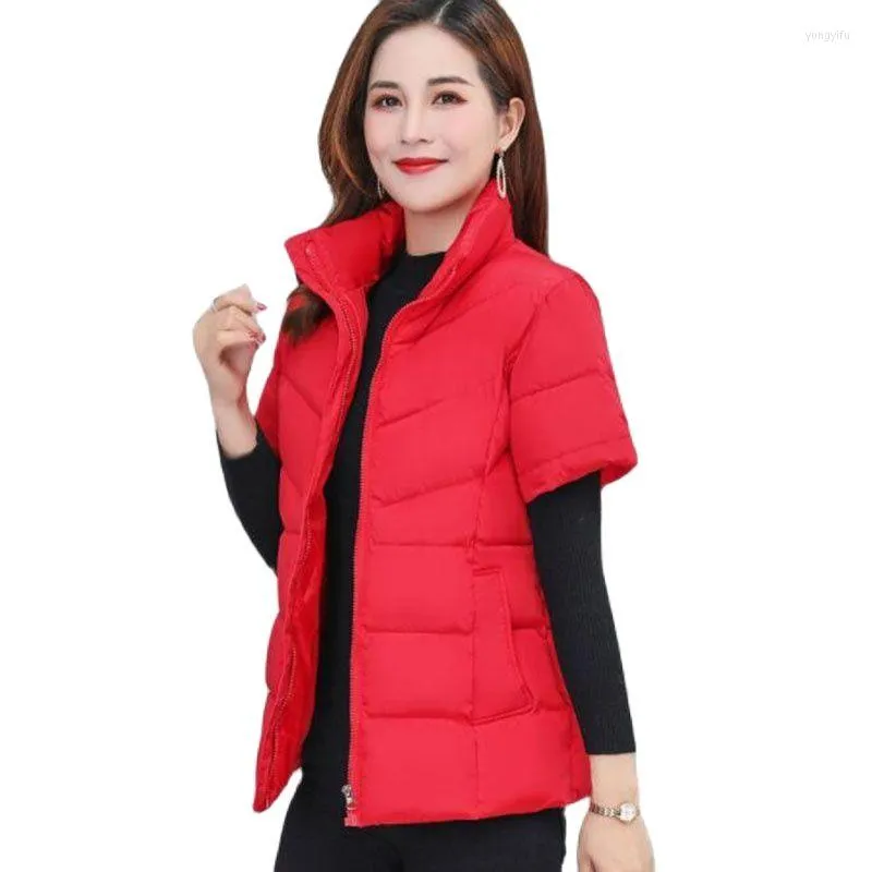 Kvinnors v￤star 2022 Kvinnor Vest Coat Autumn Winter Ladies Style Sparcicing Half Sleeve Loose Fashion Elegant Keep Warm Female Jacket 6xl