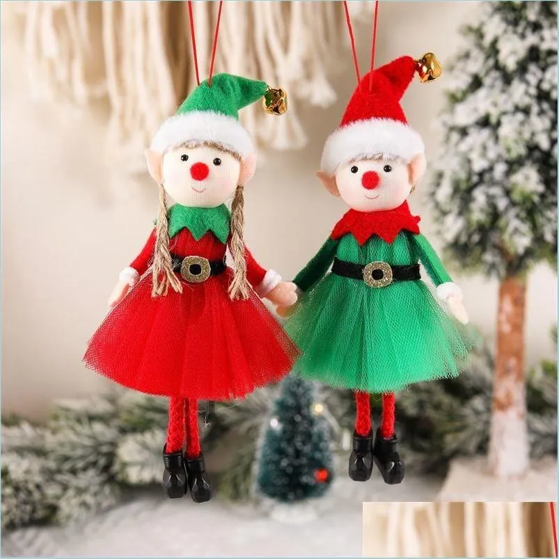 Decorações de Natal Decoração de Dolls de Elfos de Natal Adorável menino e menina de Natal Tree Novo Ornamento Presentes Casa Droga Droga 2021 Dhael