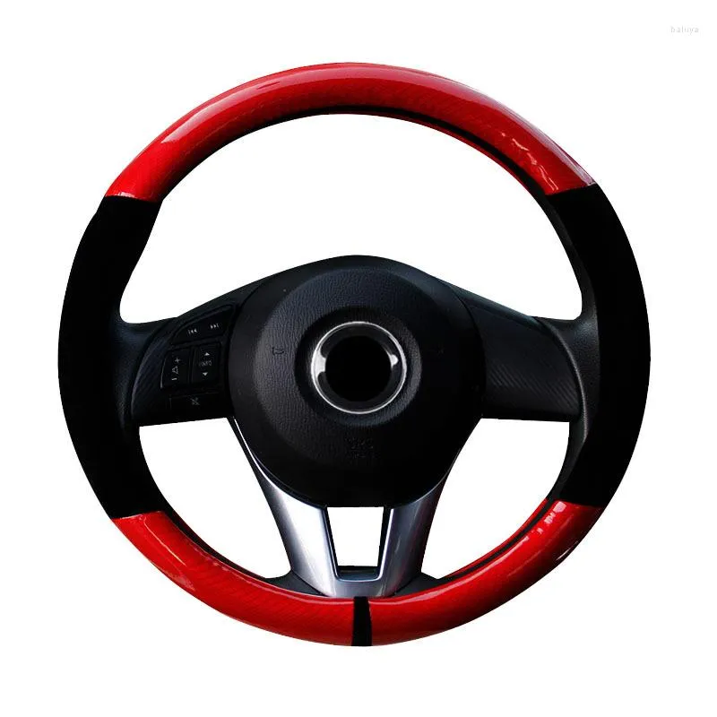 Steering Wheel Covers Non-Slip Fashion Sports Car Braid Cover Wrap For 37-38CM/14.5"-15" M Size Carbon Fiber Leather Hand Bar