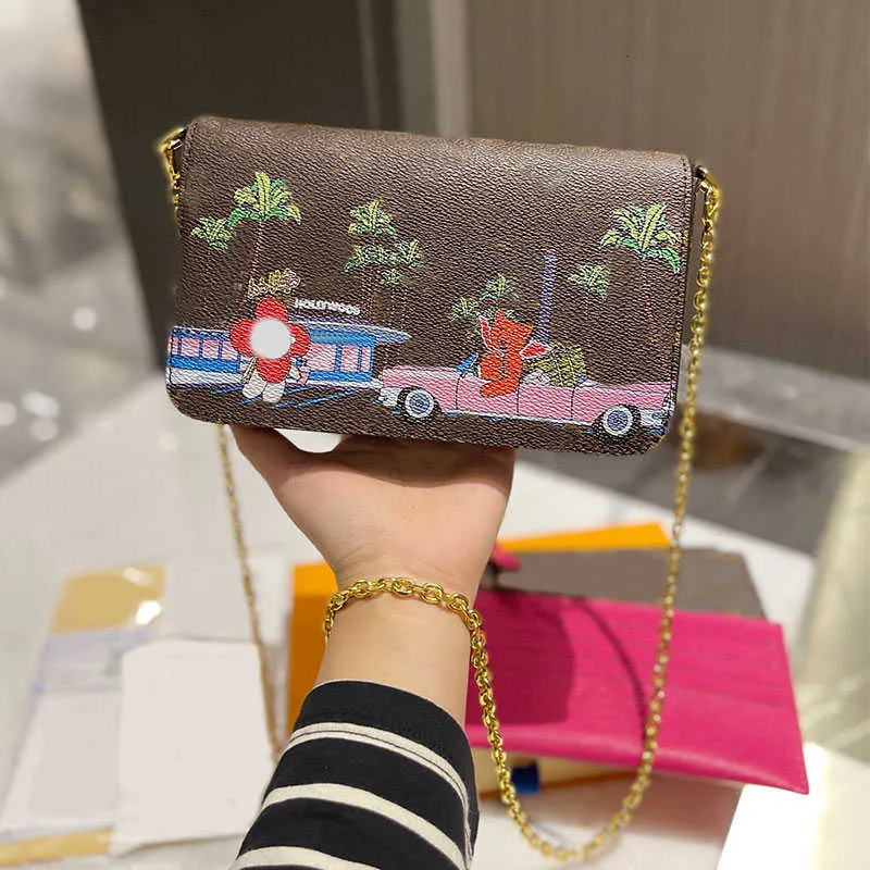 torebki designerskie torby trzyczęściowe torby krzyżowe złota łańcuch mahjong moda moda torebka torebka klapa stary karta kwiatowa torebka mini retro graffiti portfel