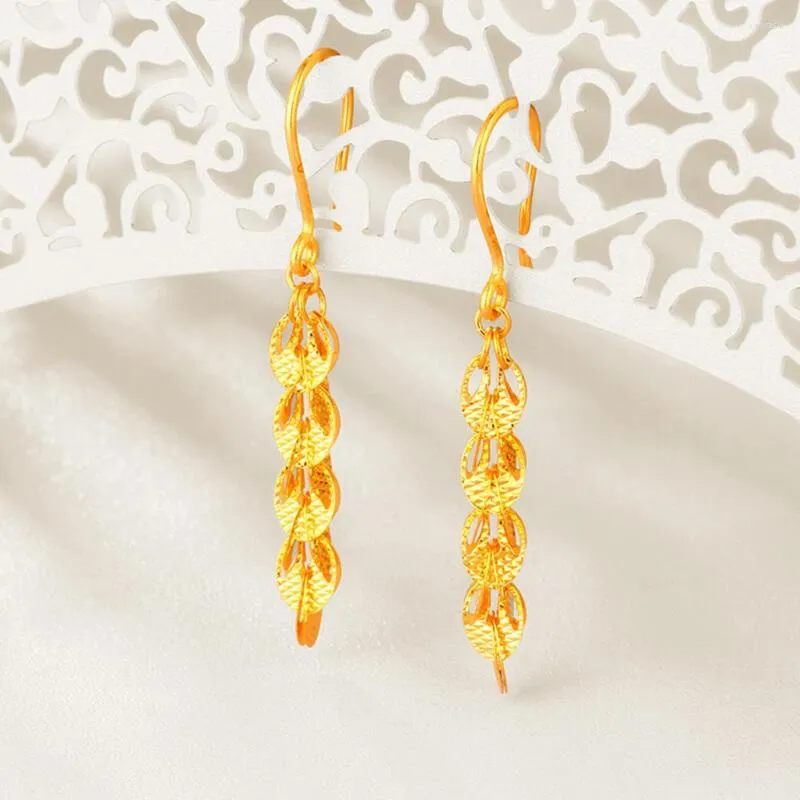 Ohrhänger aus echtem reinem 24-Karat-Gelbgold für Damen, glückliche Phönixfeder, 2–2,3 g