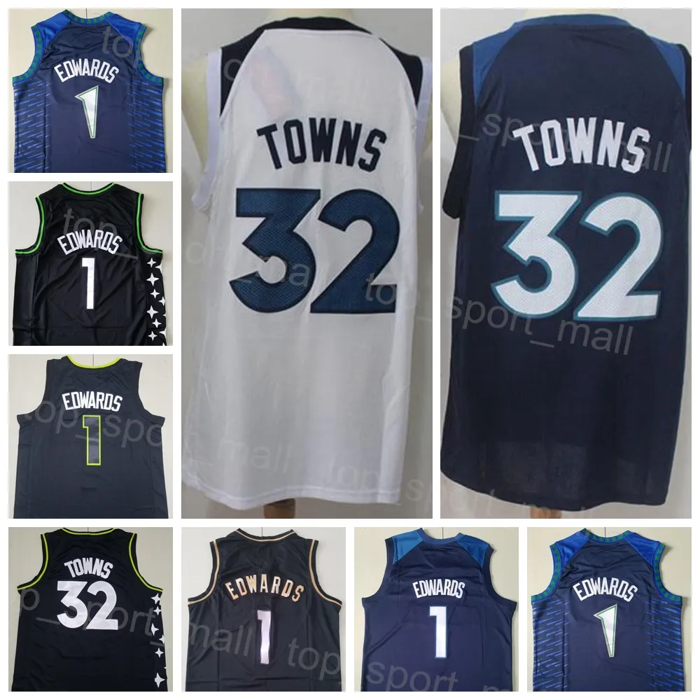 Men Association Basketball Anthony Edwards Jersey 1 Karl Anthony Towns 32 All Stitched City tjänade Classic Statement Icon Navy Blue White Black Team Color Away