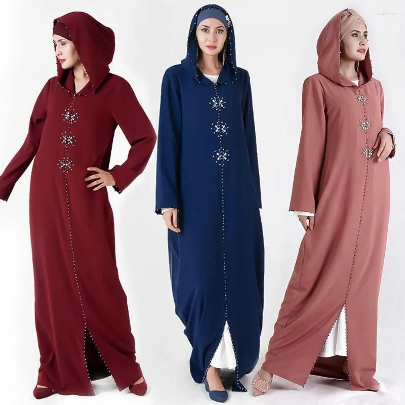 Roupas étnicas donsignet vestido muçulmano moda abaya dubai flores elegantes miçangas pesadas da indústria