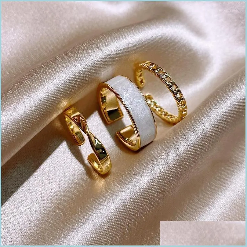 Cluster Rings Cluster Rings Korean Fashion Jewelry Simple Round Three Piece Open Ring White Oil Drip Womens Daily Versatile Ringclus Dhkd6