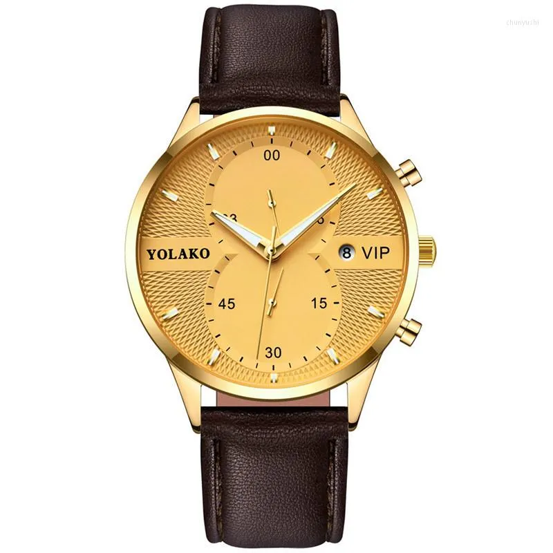 Muñecos de pulsera Reloj de lujo 2022 Yolako Explosion Fashion Calendar Men's Business Casual Strap Strap Quartz Watches Men