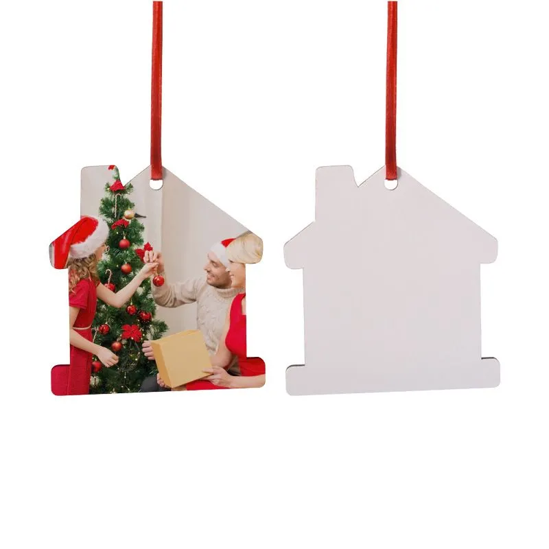 DIY Blank Sublimation Haus Anhänger Weihnachtsdekoration Doppelseitige Wärmeübertragung MDF Holz Anhänger Weihnachtsgeschenk Ornament RRA485