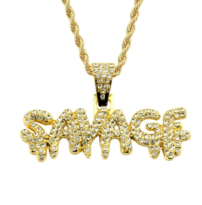 Hip Hop Inlay Rhinestone Letter SAVAGE Pendant Necklace Fashion Necklace