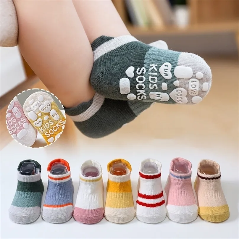 Kids Socks 5 Pairs Anti-slip Non Skid Ankle Baby Breathable Rubber Grips Cotton Children Boy Girl's Toddler Floor Low-Cut Sock 221102