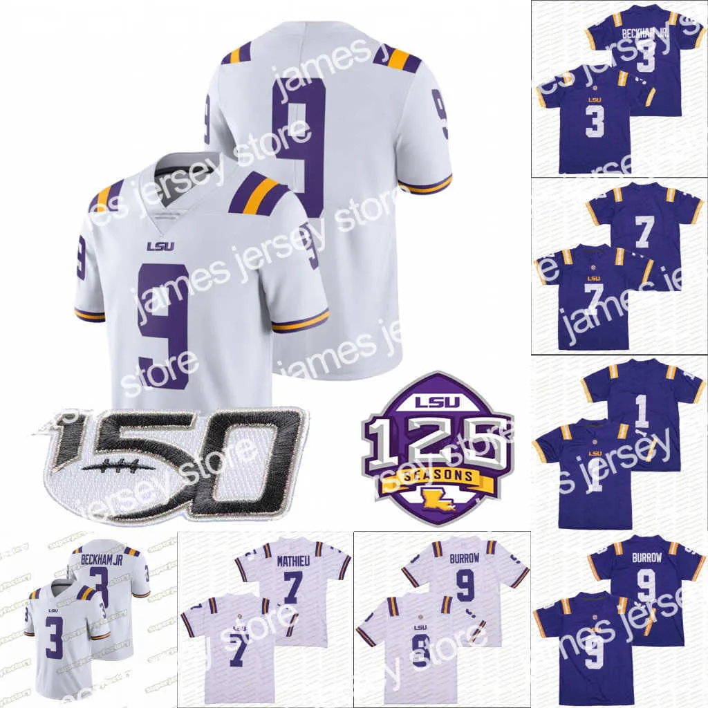 Nieuwe Amerikaanse slijtage 125e LSU Tigers College Football Jerseys 9 Joe Burrow 3 Odell Beckham Jr7 G Rantd Elpit1 K Ristianf