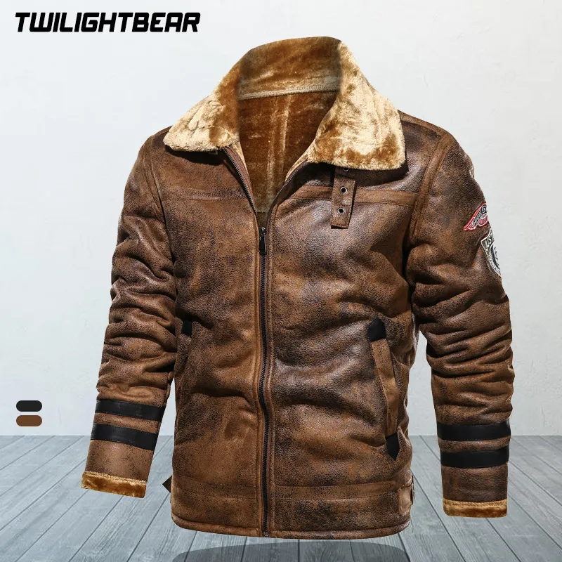 Veste d'hiver en Faux cuir pour homme, manteau en fourrure et daim, rétro, épais, bombardier, marque Biker, AF819 221101