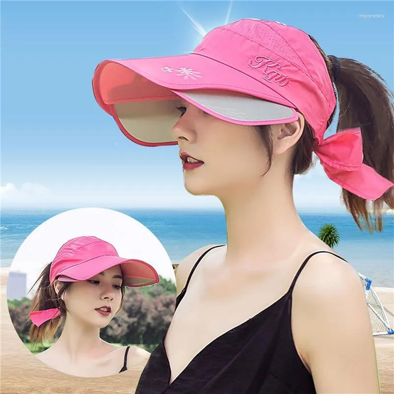 Cappelli a tesa larga da sole per donna Protezione UV Visiera Berretto da baseball Cappello da spiaggia retrattile topless estivo Cappellini da pesca per ciclismo Elastico