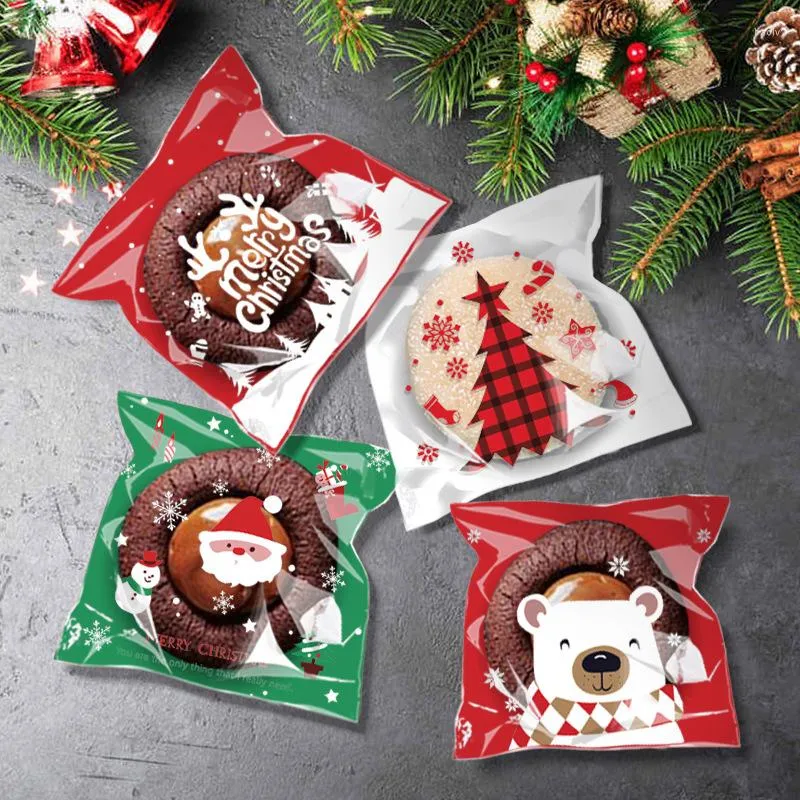 Weihnachtsdekorationen 100pcs 10x10 cm S￼￟igkeiten Cookie Verpackungstaschen Weihnachtsbaum Santa B￤ren Geschenk Plastikt￼te Noel Navidad 2022