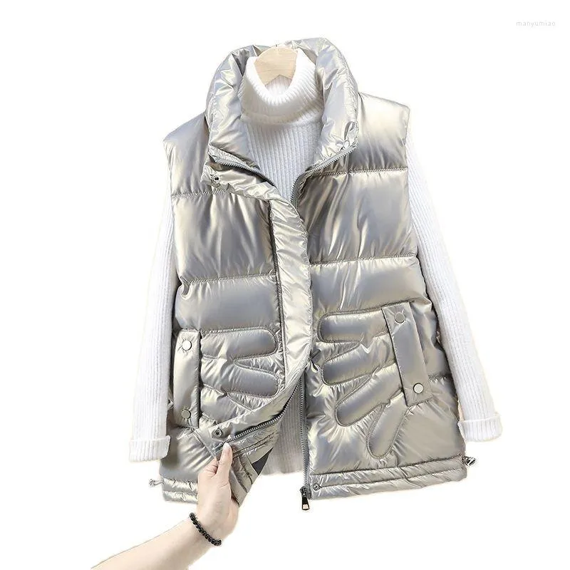 Gilet da donna Gilet femminile lucido senza lavaggio in cotone autunno inverno gilet addensato allentato colletto alla coreana tutto-fiammifero da donna