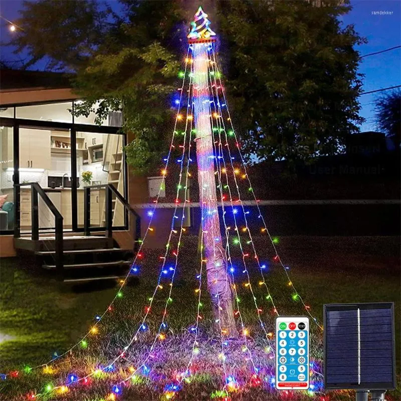 Cordes Solaire Arbre De Noël Cascade Lumière 9X3.5M 350LED Guirlande Extérieure Fée Icicle 8mode Pour La Décoration De Mariage De Jardin