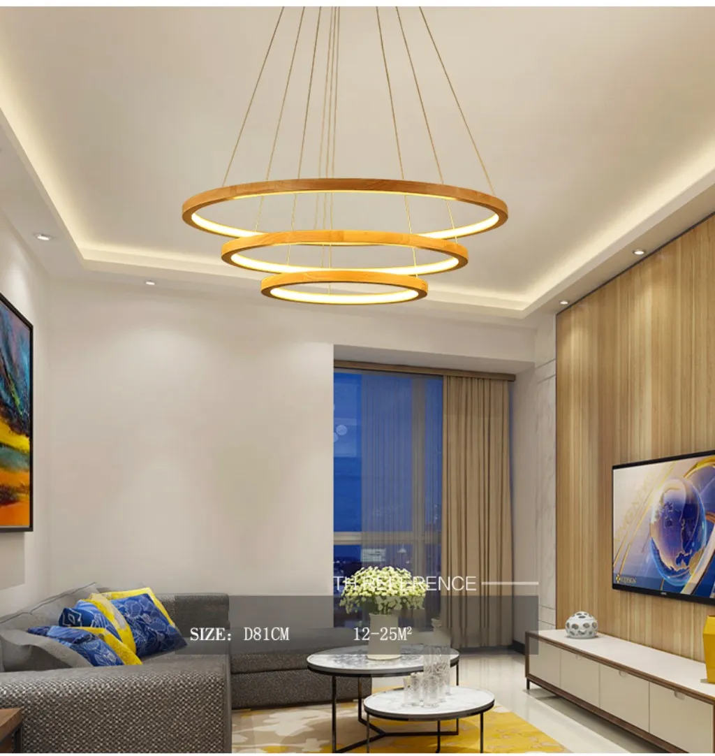 Ring Wood Led Chandelier Pendant Lamps Modern Villa Living Room Bedroom