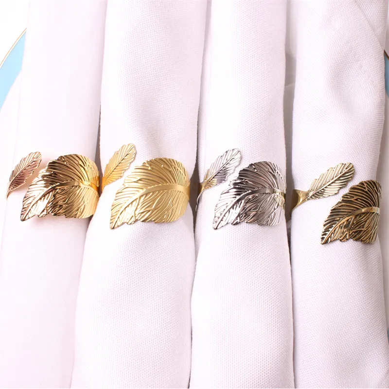 Fall Leaf Fackin Rings Classic Pattern Feather Fackin Ring for Wedding Festival Christmas Table Decoration