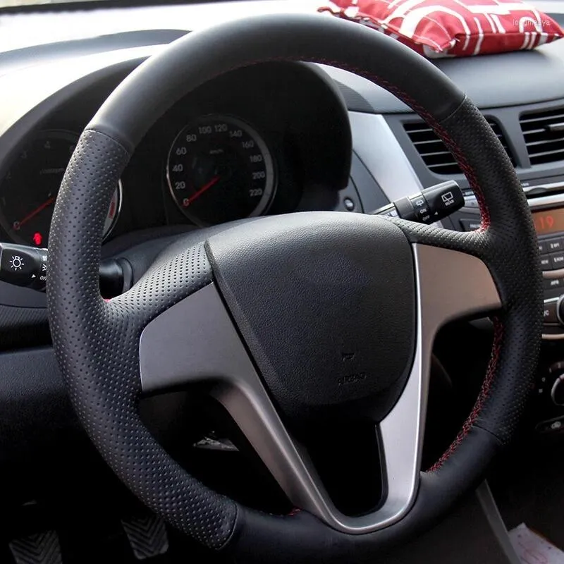 Cubiertas del volante Cubierta del coche Antideslizante Cuero genuino Trenza Accesorios para Solaris Verna I20 Accent Auto Interior