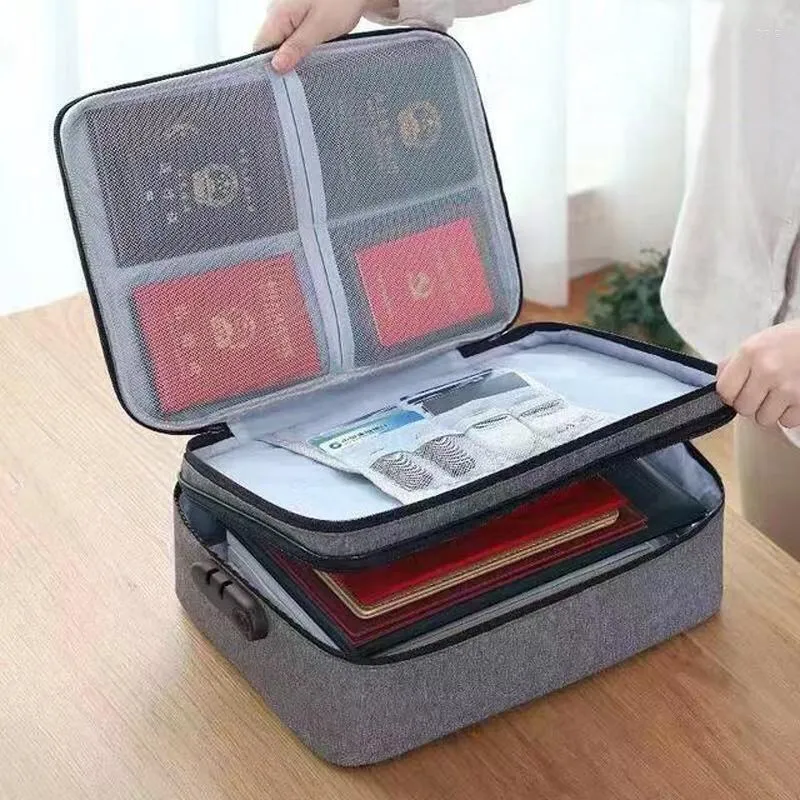 Sacs à cosmétiques Organisateur de sac de rangement à 3 couches de grande capacité avec serrure Billets de document Fichier de certificat Mallette de passeport de voyage