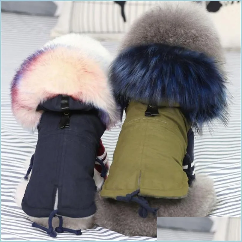 Abbigliamento per cani Glorious Kek Abbigliamento invernale per cani Cappotto con collo in pelliccia sintetica di lusso per piccolo caldo antivento Pet Parka Giacca per cuccioli foderata in pile Dhdw4