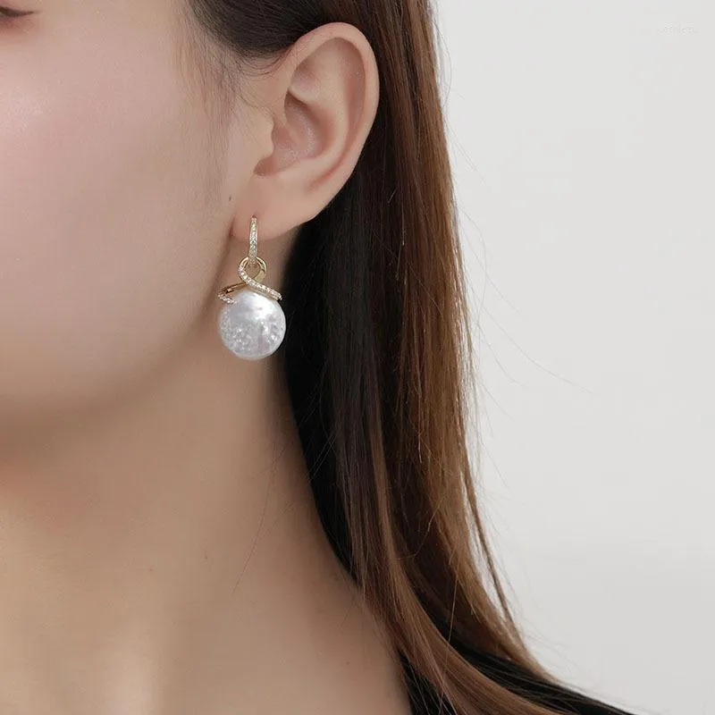 Hoop Earrings 925 Sterling Silver Earring Fashion Exaggerated Round Pearl Long Circle Drop French Style Temperament Woman Girl Ear Jew