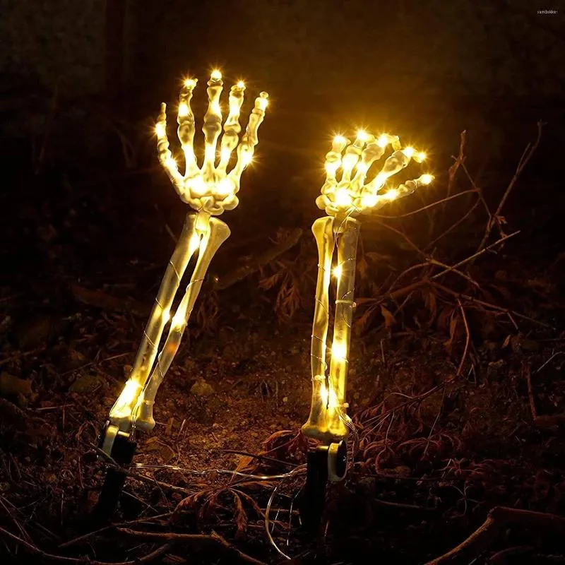Strings 1Pair Halloween Skeleton Ghost Hand Ground Lights Stakes Outdoor Decoration For Garden Yard Pathway