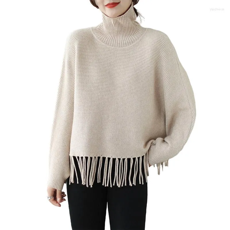 Dames truien franjes Turtleneck trui dames winter mode warme vleermuis mouw gebreide trui Harajuku pure color pullover