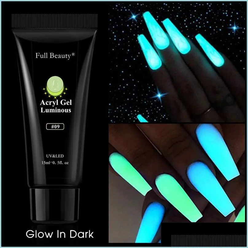 Gel de unha 15ml Luminoso Luminous UV Gel Glow Art Art Poliship Dip Fosfors acrílico em pó para escultura Extensão Pigmment Ponto Ferramentas 12pc dh1ca