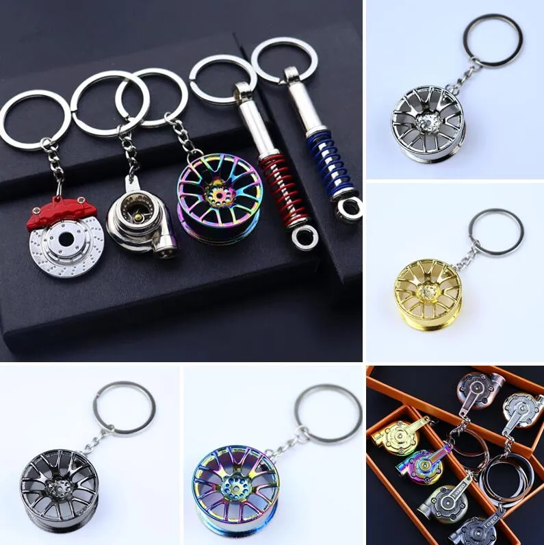 Many Styles Car Tool Keychains Turbocharged Shift Head Shock Model Keychain Disc Engine Piston Rotor Car Simulation KeyRing For Men Key Decoration