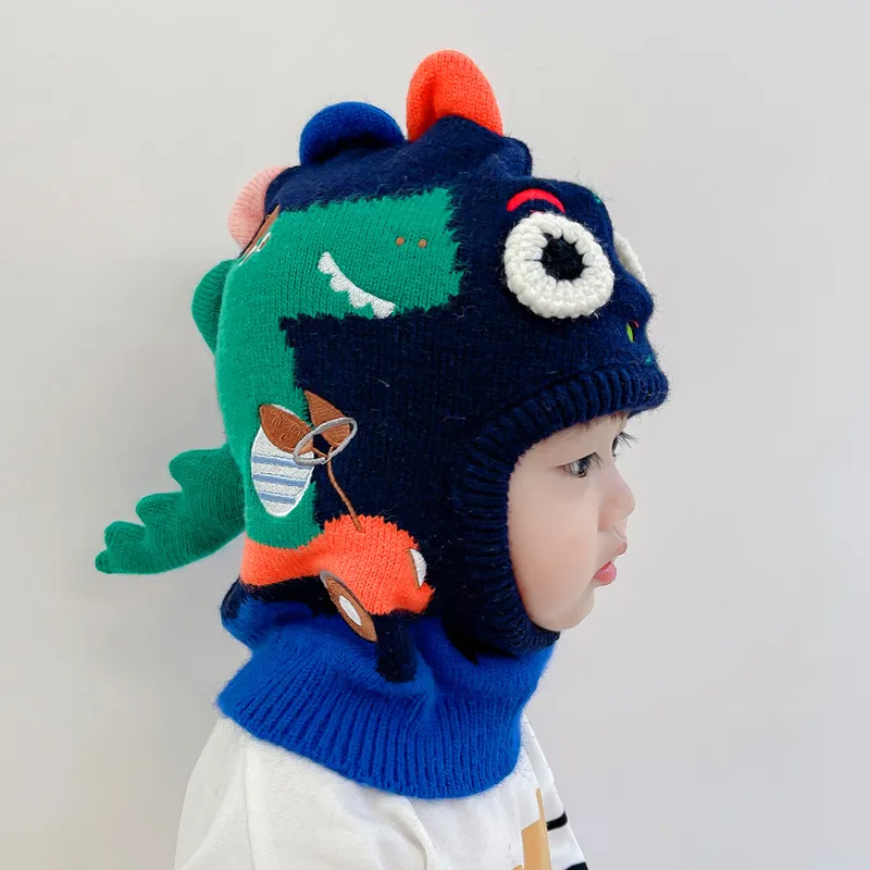 M537 Children Knitted Hat Three-dimensional Cartoon Dinosaur Unicorn Caps Beanies Warm Neck Kids Hats fit 2-6Y