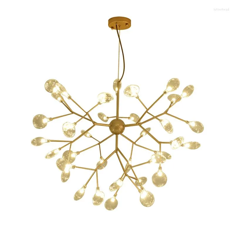 Chandeliers Modern Art Acrylic Tree Leaves Chandelier Lighting Gold Black Branches Design G4 Led Lustre Bar Coffee Firefly Light Fixtures