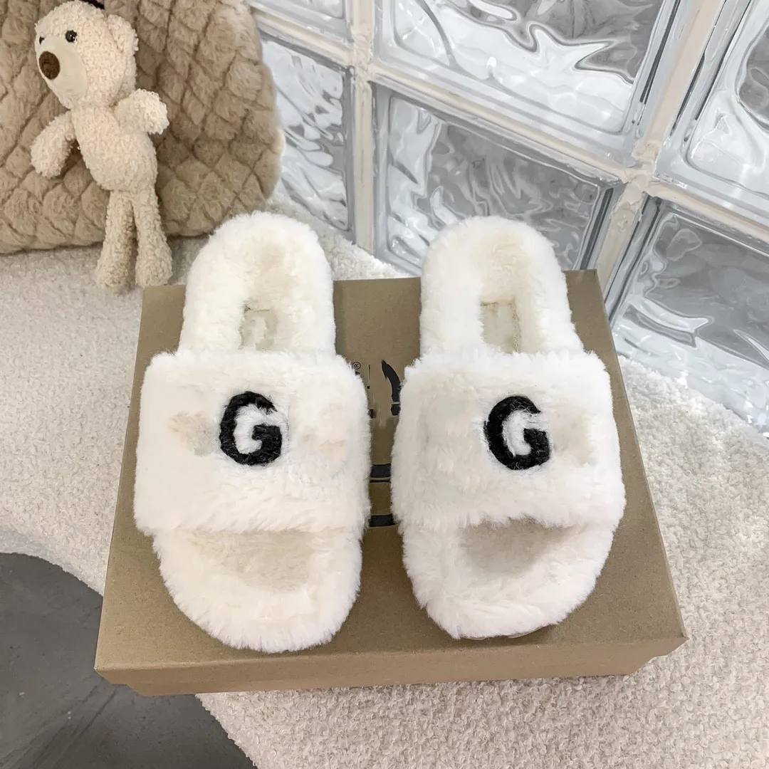 Brand letter hair slippers autumn winter women wear new fashion cotton drag 2023