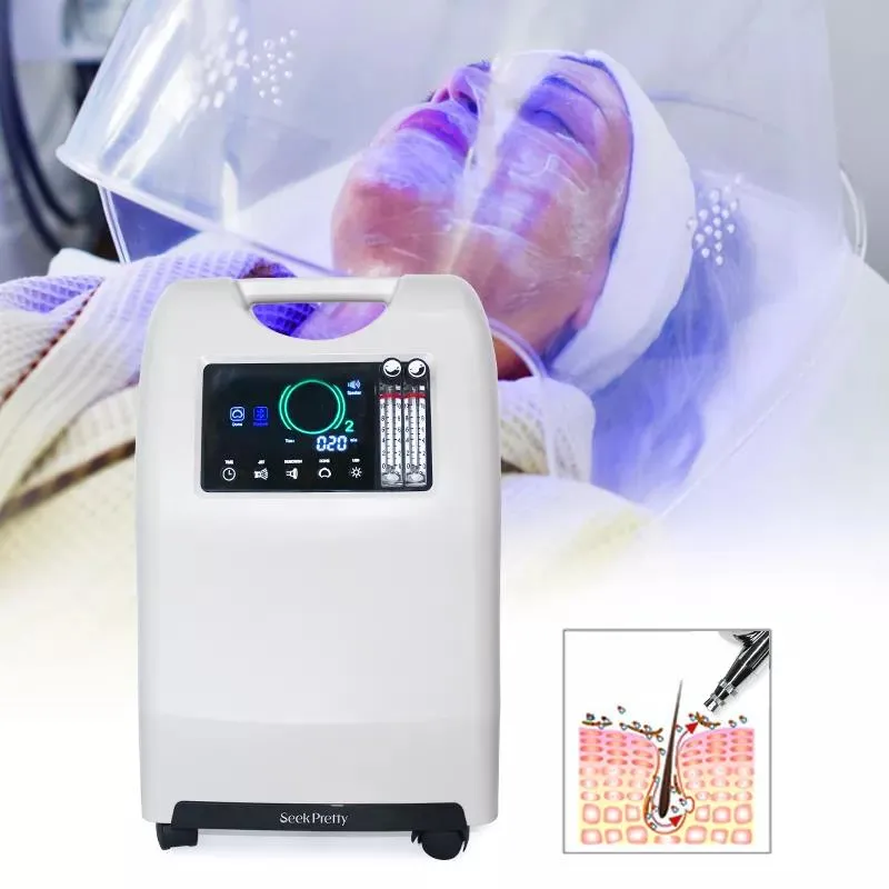 Professionele LED Schoonheid Huidverjonging Zuurstof Jet Draagbare Hyperbare Zuurstoftherapie Haar Oxgen Facial Machine met Dome