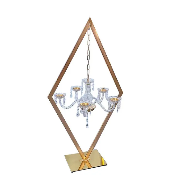 6 pièces nouveaux accessoires de décoration de fête de mariage cadre en métal diamant suspendu cristal acrylique pendentif bougeoir disposition de la table principale de mariage