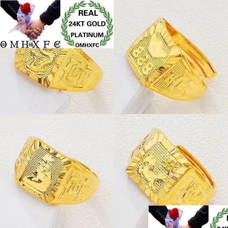 Cluster Rings Cluster Rings Gros Mode Européenne Homme Homme Fête Anniversaire Cadeau De Mariage Carré Dragon Boat Redimensionnable 24Kt Real G Dh3J6