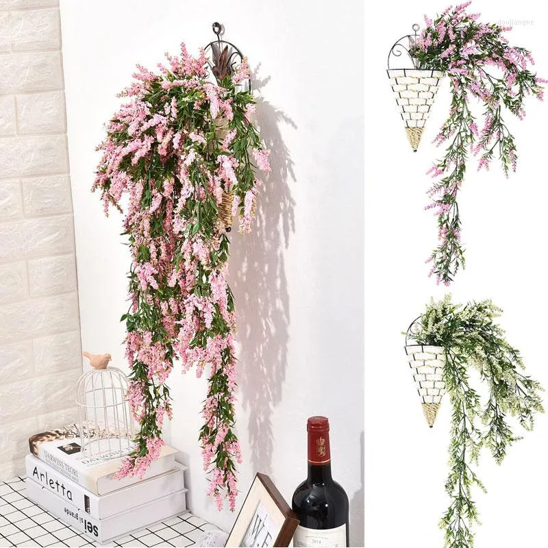 Decorative Flowers Artificial Hanging Plastic Lavender Vine Fake Plants Party Decoration Simulation Wall Basket Flower LavenderWedding Home