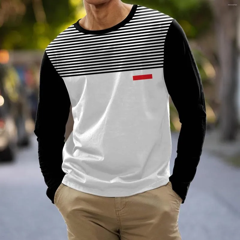 Hommes t-shirts hommes graphique hommes mode décontracté sport rayé couture impression numérique col rond chemise longue unisexe