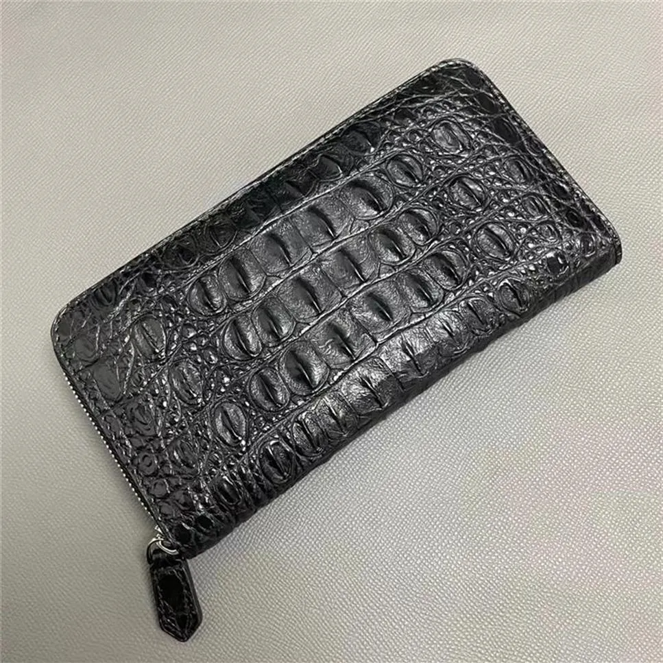 Porta carte lunghe da uomo in vera pelle di coccodrillo esotico Portafoglio ZIP Autentica vera pelle di alligatore maschile piccola pochette Purs296g