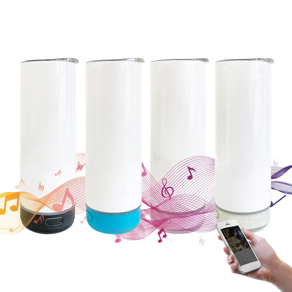 20oz Sublimatie Bluetooth Speaker Tumbler rechte tuimelaar draadloze Intelligente Muziekbekers Roestvrijstalen Slimme Waterfles met deksels