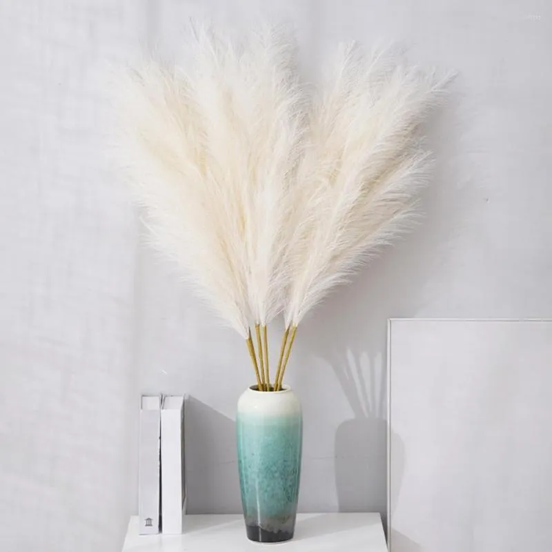 Decorative Flowers 3Pcs/Bag Artificial Plant Delicate Anti Fade 5 Forks Fake Pampas Grass Portable For Living Room