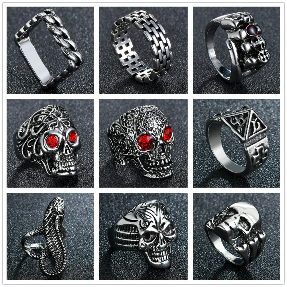 Band Rings Vintage Link Chain Fist Evil Skl Gothic Men Ring Retro Hiphop Punk Male For Women Party Steampunk Jewelry Anillo Hombre D Smtkv