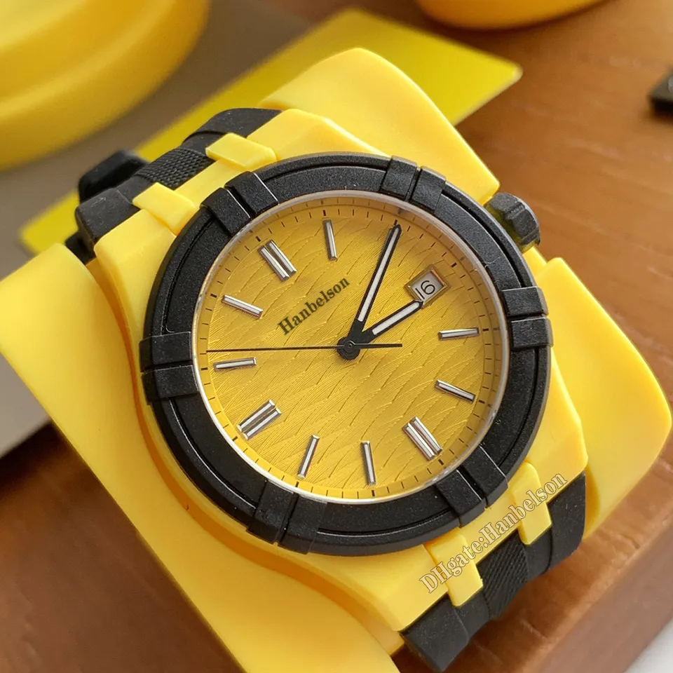 Orologio neutro 40mm RONDA515 Movimento al quarzo Custodia in plastica ambientale Quadrante giallo Cinturino in caucciù sportivo Orologio da polso da uomo