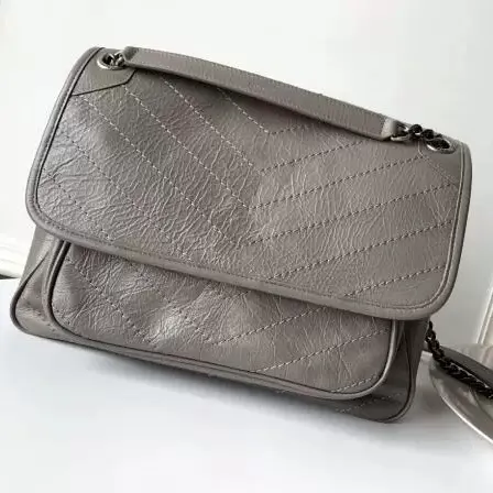 mode Nieuwe 498894 28 cm Niki Medium Vintage Lederen Crossbody Schoudertas Front Flap Metalen Ketting Zakken Lederen Stofzak