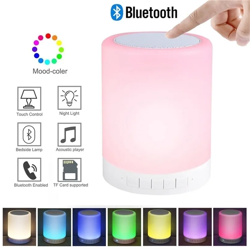 Portabla högtalare Färgglada nattljus med trådlös Bluetooth -högtalare Smart Touch Control Colors Led Desk Table Lamp Support TF Card Aux 221101