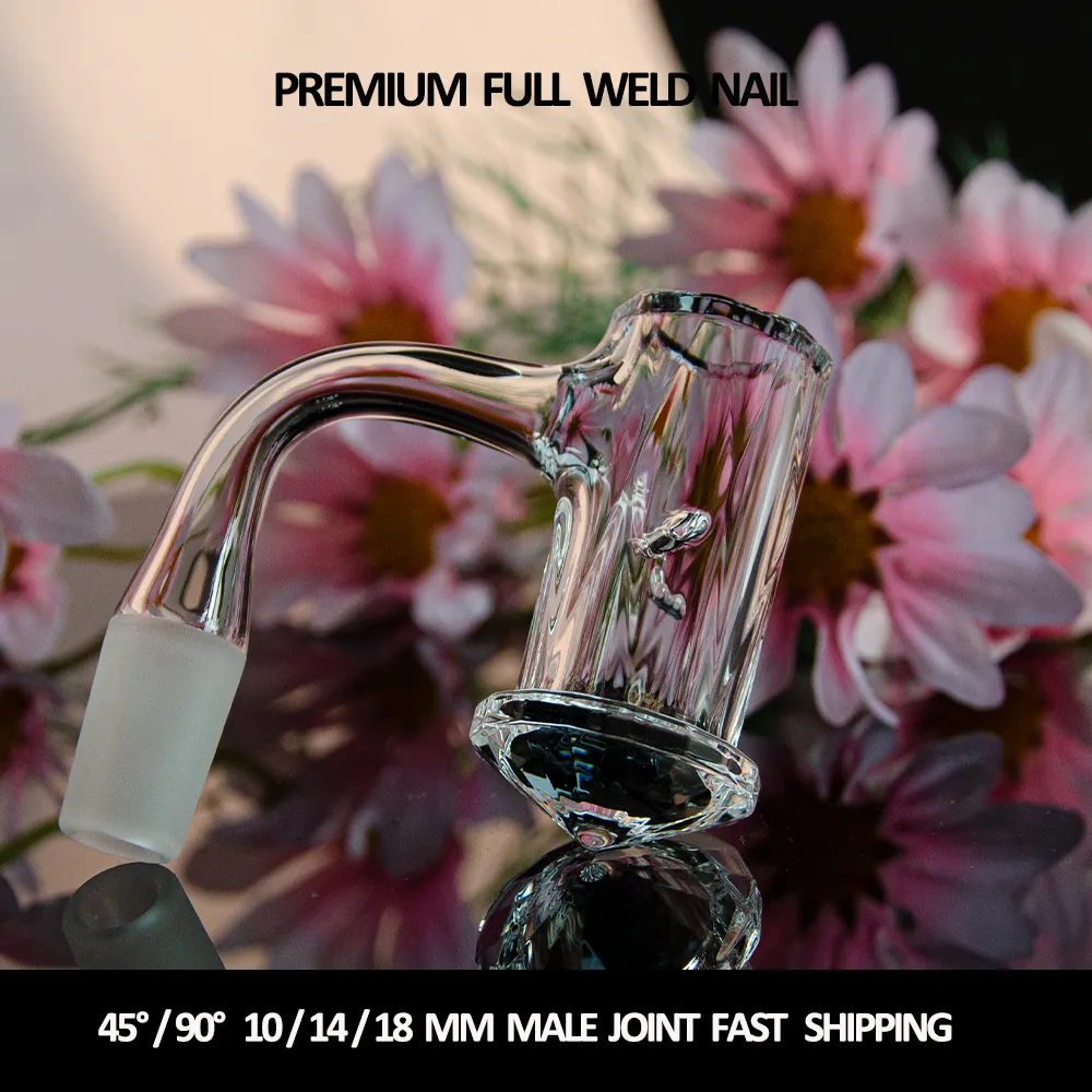 Full weld quartz banger nail smoking accessories beveled edge faced diamond bottom bucket auto spinner air holes 14mm 18mm seamless quartz bangers