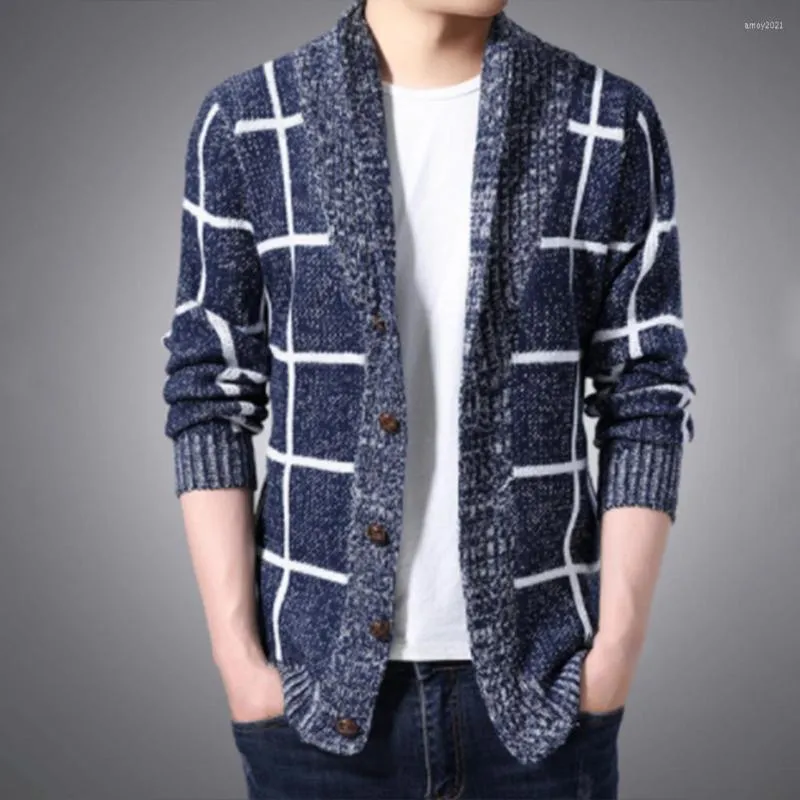 Men's Sweaters Men Coats Stripe Long Sleeve Knitting Thermal Cardigan Turn-down Collar Jackets For Sweater Male Clothes Chaquetas