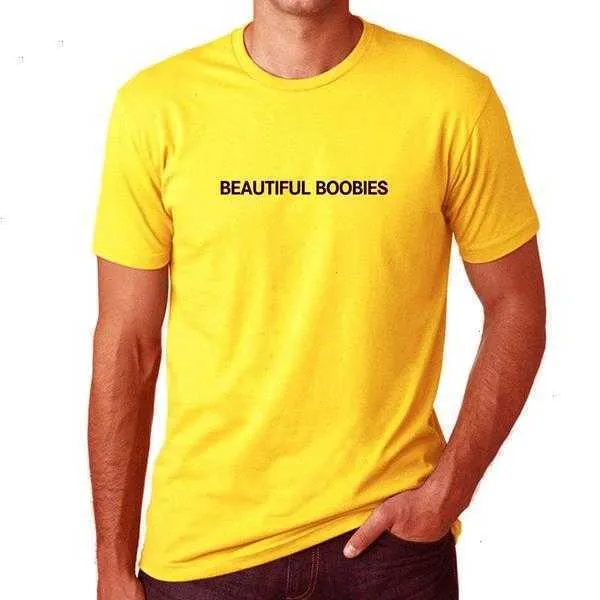 Unisex sch￶ne Frauen T-Shirt Boobies gelbe T-Shirt Hip Hop Rap Tee Frauen