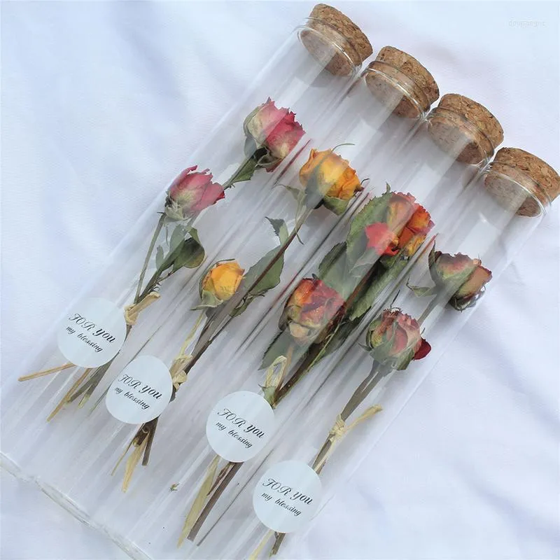 Decorative Flowers Mini Wishing Bottle Glass Decoration Test Tube Dried Flower Rose Creative Gift Hand-held Box With Bouquet