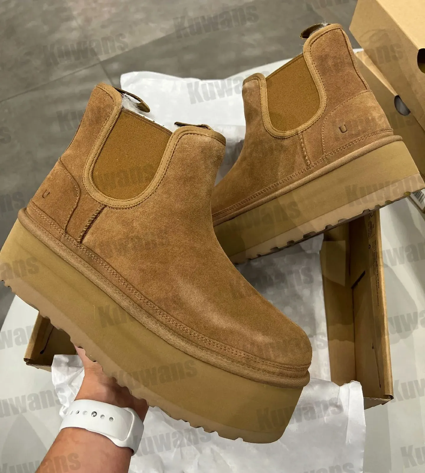 Chelsea Laarzen Neumel Platform Rits Suède Dames Klassieke Mini Laars Kastanje Australië Enkel Sneeuw Schapenvacht Comfort Winter Bont Fuzzy Maat 35-40 Ugss