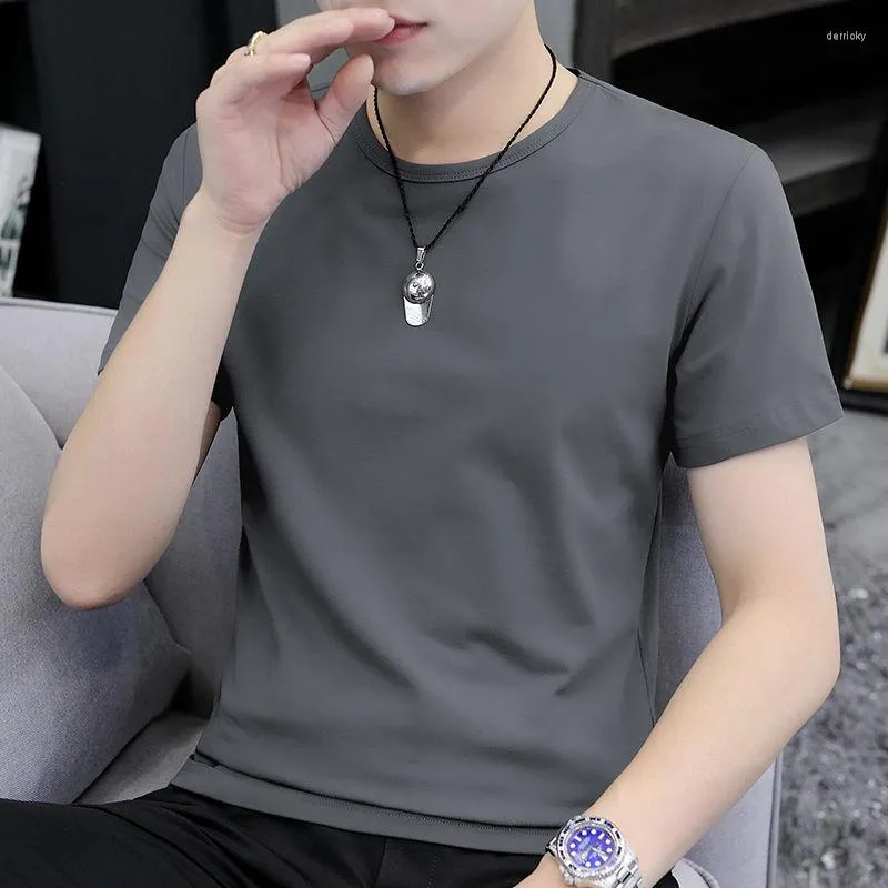 Men's T Shirts 2022 Summer Men's Ice Silk Short-sleeved T-shirt Slim Casual Breathable O-neck Top Men Solid Colo Fashion Modal Tee Shirt