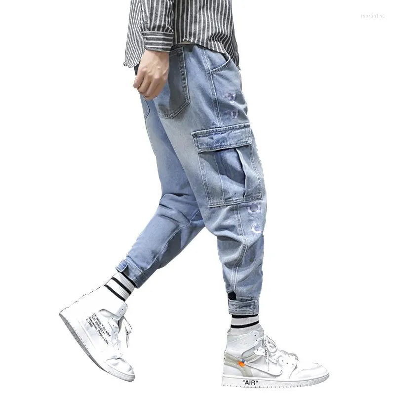 Men's Pants Spring Denim Jeans Tide Brand Plus Fat Size Loose Men's Overalls Casual Footwear Light Color Embroidery Harem